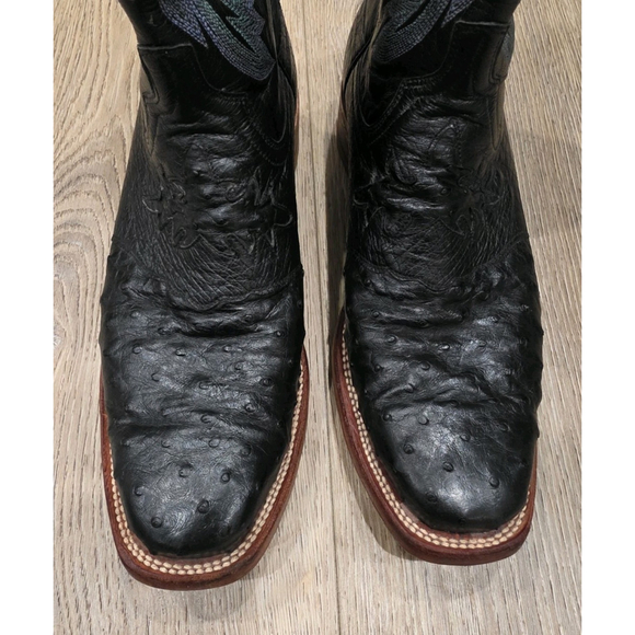 Lucchese 2000 Full Quill Ostrich Cowboy Boots Black Square Toe Men’s 9 D USA - Picture 3 of 10